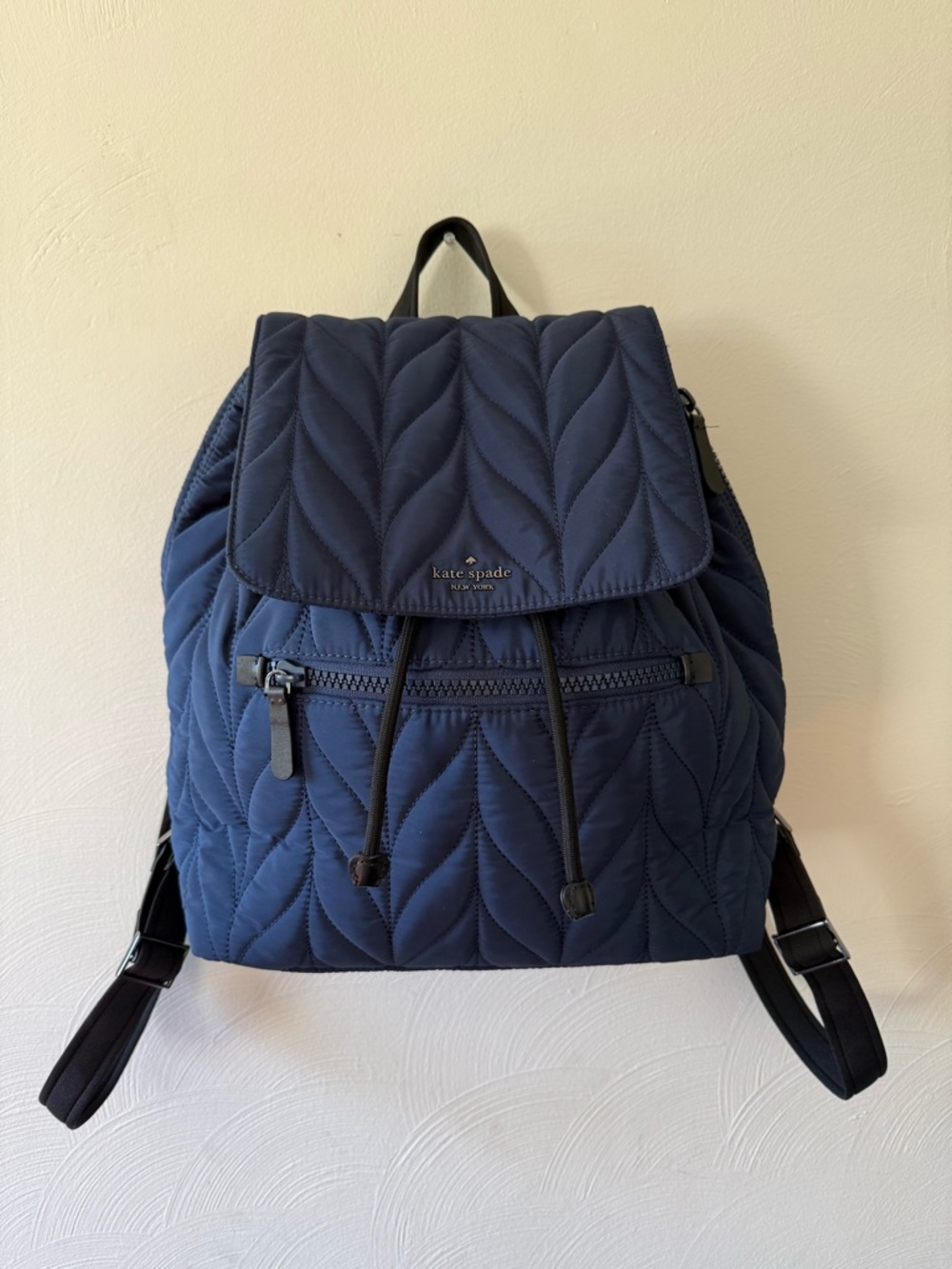 Kate Spade Ellie Quilted Navy Drawstring Backpack